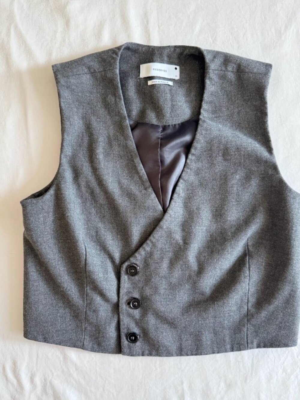 RESERVED Grey Metallic Thread Asymmetrical Button Waistcoat Vest XS
